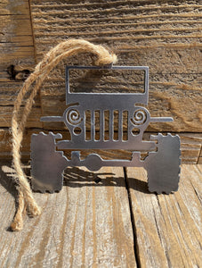 Jeep with swirl headlights metal ornament